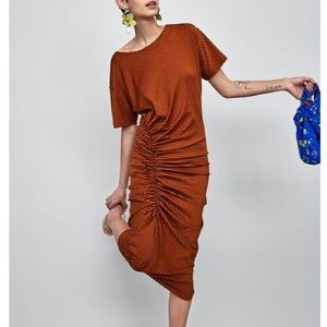 Zara Striped Gathered Stretch Dress, Medium